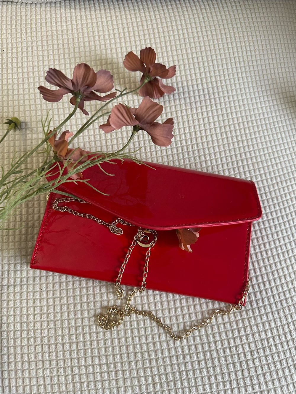 Steve Madden Red Patent Crossbody Bag | Gold Chain | New